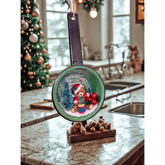 Price Reduced Vintage Enamel Pot Christmas Assemblage “Beary Christmas” - Picture 3 of 4